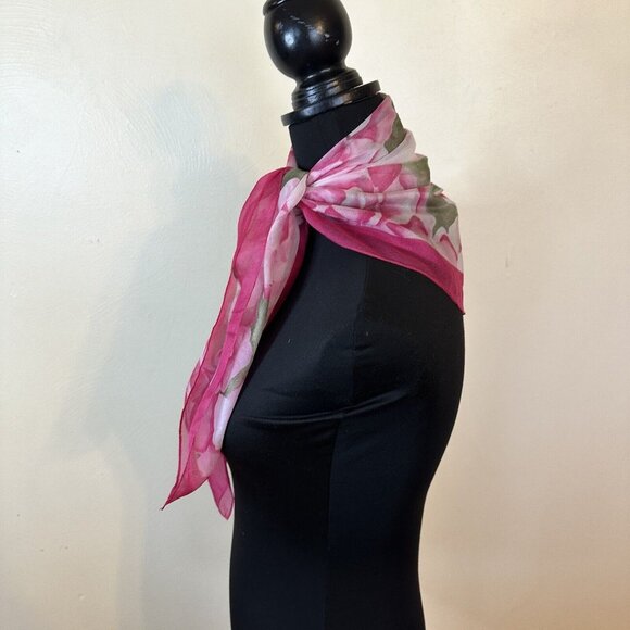 Womens Vintage Pink Roses Square Scarf Poly Neck Scarves Cottagecore - Picture 2 of 11